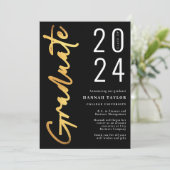 Moderner Script Black Gold 2024 Foto Abschluss Ankündigung (Stehend Vorderseite)