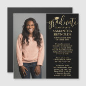 Moderner Script Black und Gold 1 Foto Abschluss Magneteinladung (Vorne/Hinten)