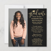 Moderner Script Black und Gold 1 Foto Abschluss Magneteinladung (Vorderseite)