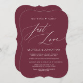 Moderner Script Burgundy Wedding Elopement Empfang Einladung (Vorne/Hinten)