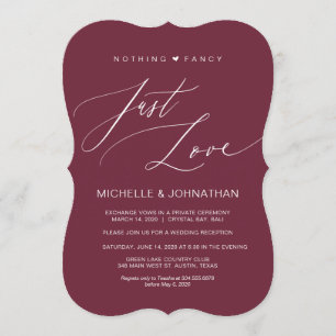 Moderner Script Burgundy Wedding Elopement Empfang Einladung