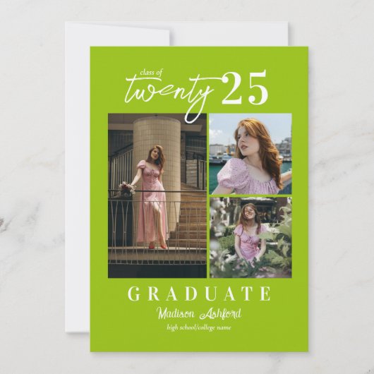 Moderner Script Citrus 3 Foto Collage Abschluss Ankündigung (Vorderseite)