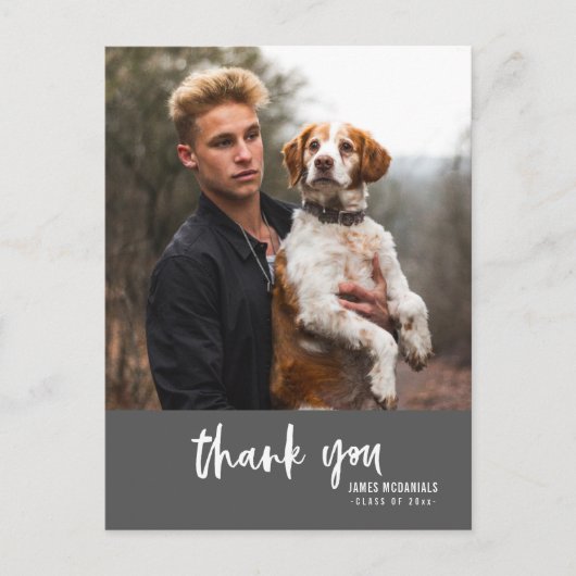 Moderner Script Dunkelgrau Foto Abschluss Vielen D Einladungspostkarte (Vorderseite)