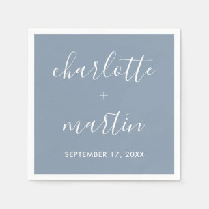 Moderner Script Dusty Blue Verlobung Polterabend Serviette