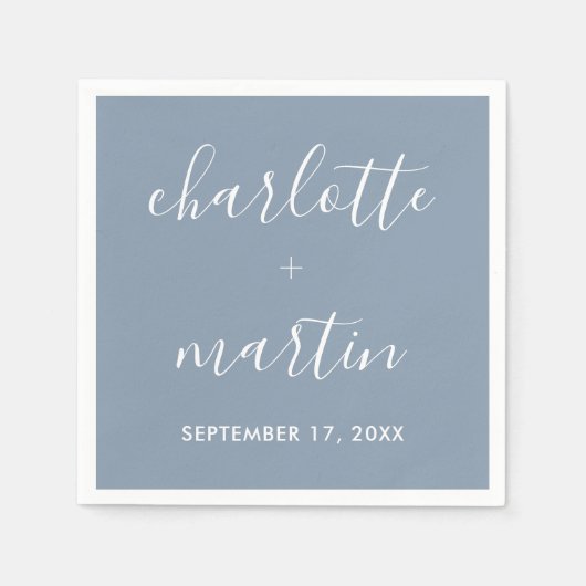 Moderner Script Dusty Blue Verlobung Polterabend Serviette (Vorderseite)