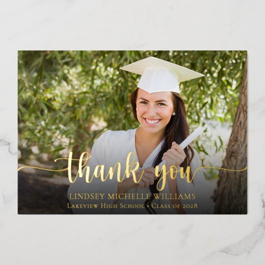 Moderner Script Foto Abschluss Danke Karte (Vorderseite)