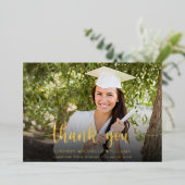 Moderner Script Foto Abschluss Danke Karte (Stehend vorne)