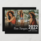 Moderner Script Foto Collage Black Abschluss Einladung (Vorne/Hinten)