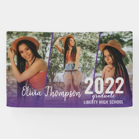 Moderner Script Foto Collage Lila Abschluss Banner (Horizontal)