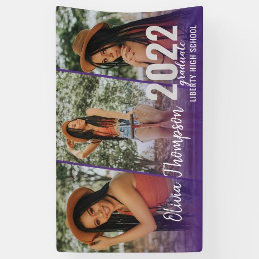 Moderner Script Foto Collage Lila Abschluss Banner (Vertikal)