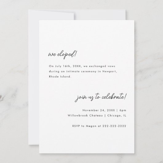 Moderner Script-Foto Hochzeitsfeier Empfang Einladung (Rückseite)