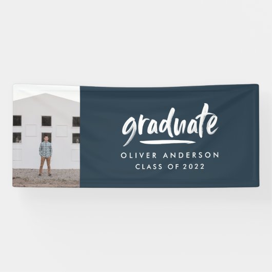 Moderner Script Foto Marine blauer Abschluss Banner (Horizontal)