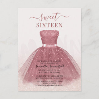 Moderner Script Glitzer Sweet 16 Birthday Rose Gol Einladungspostkarte