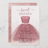 Moderner Script Glitzer Sweet 16 Rose Gold Einladung (Vorne/Hinten)