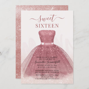 Moderner Script Glitzer Sweet 16 Rose Gold Einladung