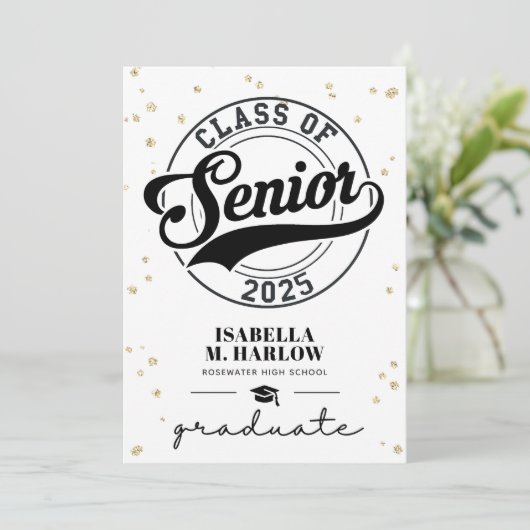 Moderner Script Gold Foto Abschluss Ankündigung (Stehend Vorderseite)