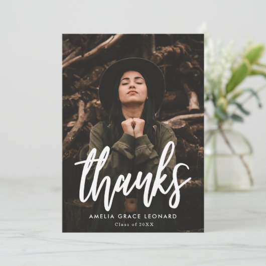 Moderner Script Gold Foto Abschluss Dankeskarte (Stehend Vorderseite)