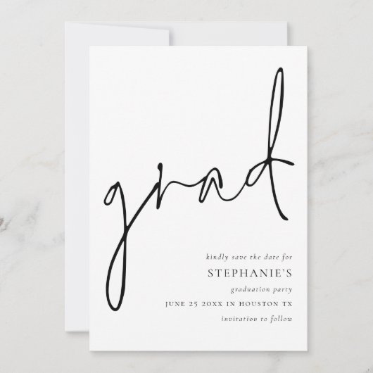 Moderner Script Grad Abschluss Save the Date (Vorderseite)