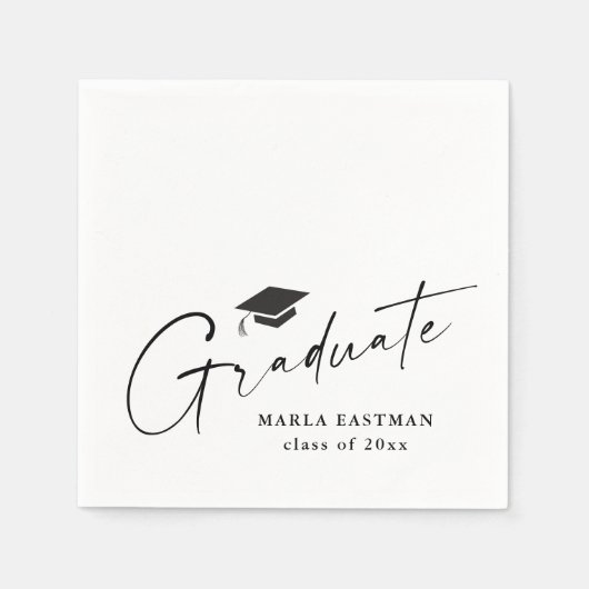 Moderner Script Graduate Black and White Abschluss Serviette (Vorderseite)