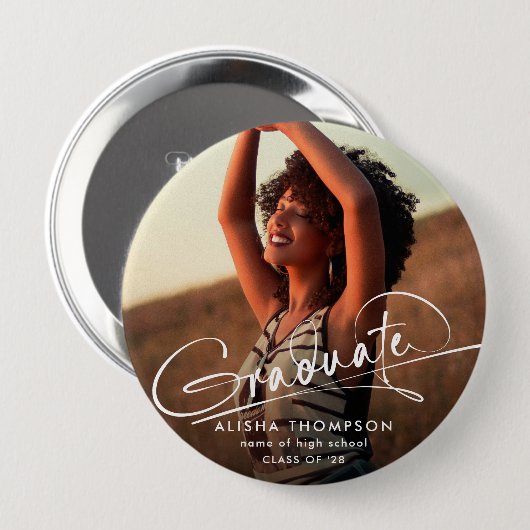 Moderner Script Graduate Foto Abschluss Button (Vorne & Hinten)