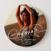 Moderner Script Graduate Foto Abschluss Button (Vorderseite)