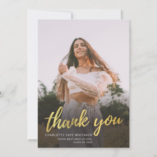 Moderner Script Graduate Foto Abschluss Dankeskarte (Vorderseite)