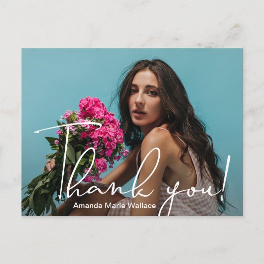 Moderner Script Graduate Foto Abschluss Vielen Dan Postkarte (Vorderseite)