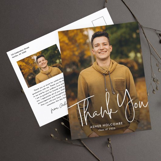 Moderner Script Graduate Foto Abschluss Vielen Dan Postkarte