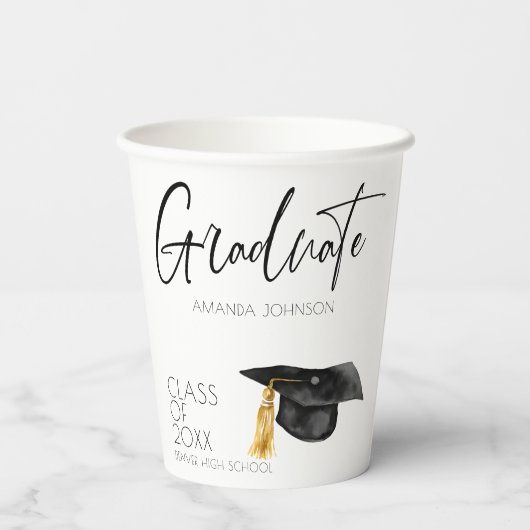 Moderner Script Graduate Hat Abschluss Pappbecher (Rückseite)