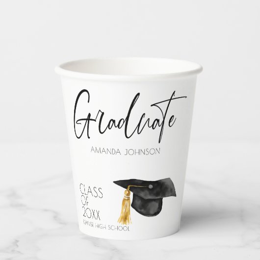 Moderner Script Graduate Hat Abschluss Pappbecher (Vorderseite)