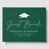 Moderner Script Green Foto Abschluss Gästebuch (Vorderseite)