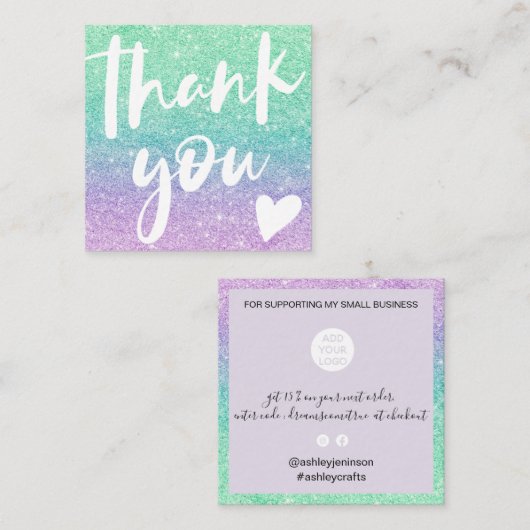 Moderner Script mermaid Glitzer aquamarin vielen D Quadratische Visitenkarte (Vorne/Hinten)