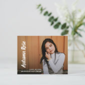 Moderner Script Name Foto Collage Girl Abschluss Ankündigungspostkarte (Stehend Vorderseite)