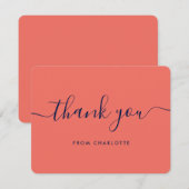Moderner Script Navy Blue und Coral Polterabend Dankeskarte (Vorne/Hinten)