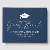 Moderner Script Navy Foto Abschluss Gästebuch (Vorderseite)