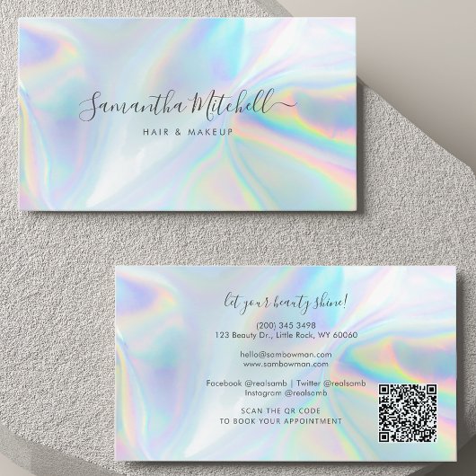 Moderner Script QR Code Holographic Clearing Servi Visitenkarte