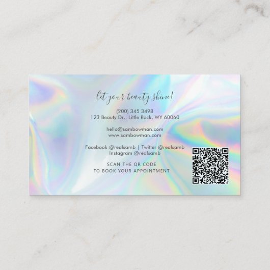 Moderner Script QR Code Holographic Clearing Servi Visitenkarte (Rückseite)