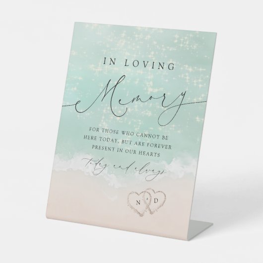 Moderner Script Sand Hearts Beach in liebevoller E Sockelschild (Vorderseite)