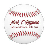 Moderner Script-Schriftart Name auf White Baseball (Rückseite)