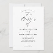 Moderner Script Schwarz und Weiß QR Code Hochzeit Einladung (Vorderseite)