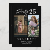 Moderner Script Schwarz-weiß Foto Collage Abschlus Ankündigung (Vorne/Hinten)