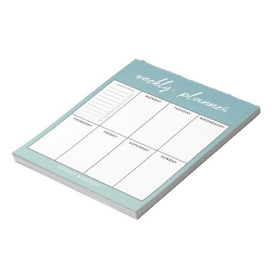 Moderner Script Weekly Planer | Name hinzufügen Notizblock (Rotiert)