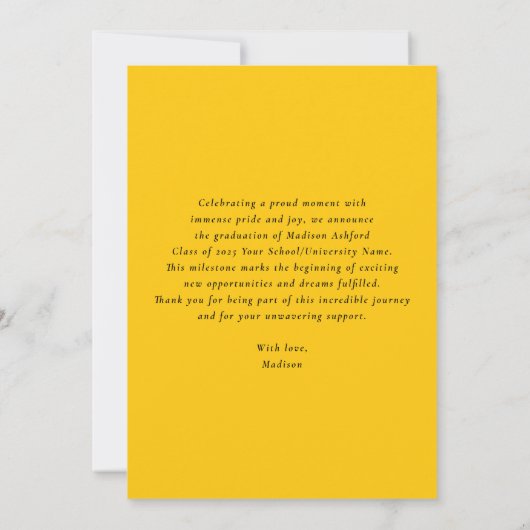 Moderner Script Yellow 3 Foto Collage Abschluss Ankündigung (Rückseite)