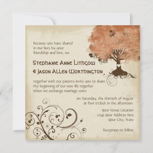 Moderner Scroll Tree of Life Herbst Herbstleaf Einladung (Rückseite)