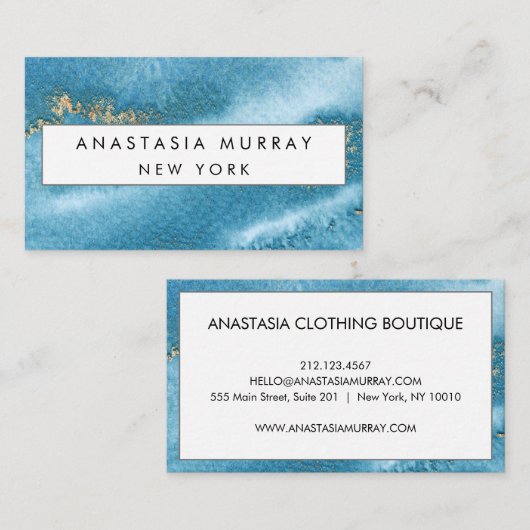 Moderner Sea Blue und Gold Glitzer Minimalistisch Visitenkarte (Vorne/Hinten)