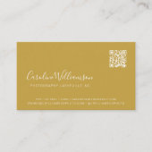 Moderner Senfgelb-Script-Foto-QR-Code-Trend Visitenkarte (Vorderseite)