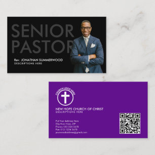Moderner Senior Pastor mit Foto Black Visitenkarte