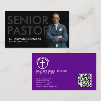 Moderner Senior Pastor mit Foto Black Visitenkarte