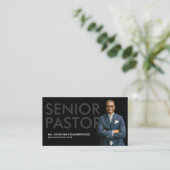 Moderner Senior Pastor mit Foto Black Visitenkarte (Stehend Vorderseite)