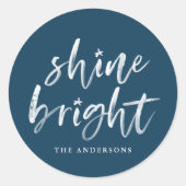 Moderner Shine Bright Navy Holiday Runder Aufkleber (Vorderseite)
